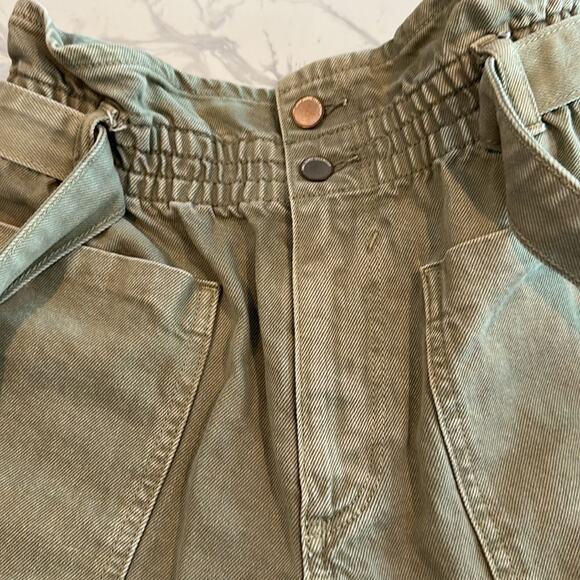 Zara Khaki High Rise Tie Belted Paper Bag Shorts Womans s 6. NEEDS new zipper - Picture 13 of 16